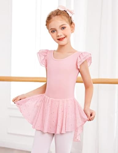Arshiner Girls Shiny Ruffle Sleeve Ballet Leotard with Skirt Criss-Cross Back Dance Dresses - Image 3