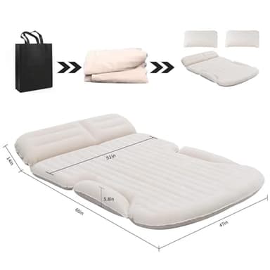 KMZ SUV Air Mattress Thickened and Double-Sided Flocking Travel Camping Bed with 2 Pillows & Electric Pump Dedicated Mobile Cushion Inflatable Bed for SUV Trunk and Rear Seat (Beige and Coffee) - Image 8
