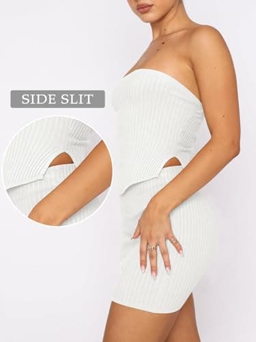 ANRABESS Women 2 Piece Skirt Sets Summer Strapless Crop Top Matching Bodycon Sexy Going Out Mini Club Dress Outfit Clothes White Medium - Image 4