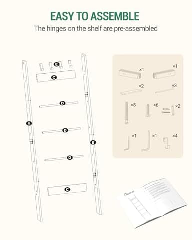 Hzuaneri Blanket Ladder for Living Room, Decorative Quilt Rack with 4 Removable Hooks, 5-Tier Farmhouse Ladder Holder Shelf Organizer for Bedroom, Black Tea Brown and Black BR02120B - Image 8