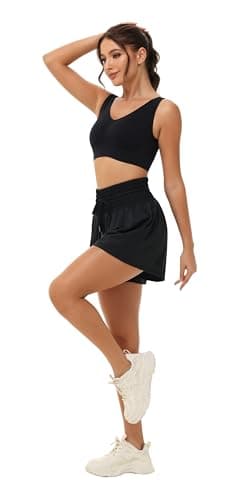 Womens Flowy Athletic Shorts Gym Yoga Workout Running Sport Sweat Skort Golf Tennis Butterfly Skirt High Waisted with Pocket Cute Comfy Lounge Pants Trendy Clothes Casual Summer Outfits Black XL - Image 6
