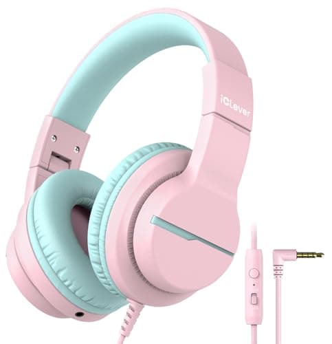 iClever HS19 Kids Headphones with Microphone for School, Safe Volume Limited, Over-Ear Girls Boys Headphones for Kids with Shareport, Foldable Wired for iPad/Travel (Pink) - Image 1