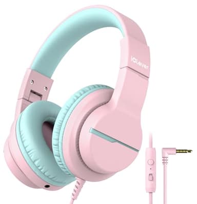 iClever HS19 Kids Headphones with Microphone for School, Safe Volume Limited, Over-Ear Girls Boys Headphones for Kids with Shareport, Foldable Wired for iPad/Travel (Pink) - Image 1