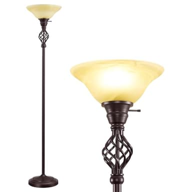 Torchiere Floor Lamp for Living Room, LED Standing Reading Light for Bedroom with Glass Shade for Living Room Corner Bedroom Home Office,Bulbs Included (Yellow Lampshade, Glass 1 Head) - Image 1
