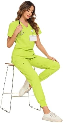 COZYFIT Scrubs for Women Set - Stretch V-Neck Scrub Top & Jogger Pant with 8 Pockets - Image 4