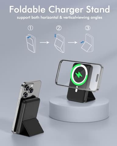 podoru for Magsafe Battery Pack, Foldable 10000mAh Wireless Portable Charger with USB-C Cable LED Display 22.5W PD Fast Charging Magnetic Power Bank for iPhone 16/15/14/13/12 All Series-Black - Image 4