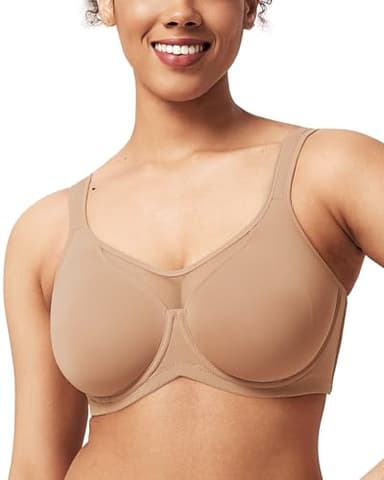 HSIA Minimizer Bras for Women Plus Size, Full Coverage Coolcomfort T Shirt Unlined Bra with Underwire & Wide Strap Support for Heavy Breast, Dark Beige 36DDD - Image 3