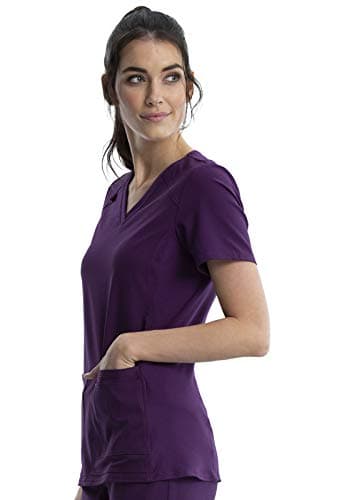 Cherokee Women's Medical Scrub Top Iflex V-Neck Knit Panel Top Plus Size CK605, 2XL, Eggplant - Image 3