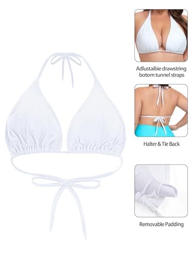 Ocean Blues Women's White Plus Size Triangle Bikini Top Halter Bathing Suit Top Tie Swim Top Size Medium - Image 6