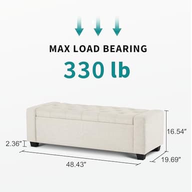 Huatean Home 48" Ottoman with Storage, Storage Ottoman Bench with Safety Hinge, Upholstered Entryway Bench with Seating for Bedroom, Living Room, Holds up to 330 lb, Beige - Image 2