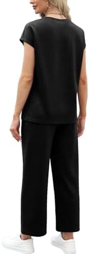 WIHOLL Two Piece Sets for Women Summer Travel Vacation Outfits Cap Sleeve Lounge Matching Sets Wide Leg Pants S-3XL - Image 6