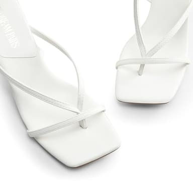 DREAM PAIRS Women's Kitten Low Strappy Lace Up Heels Open Square Toe Thong Ankle Strap Heels Sexy Fashion Comfort Dress Shoes Party Sylvestra Pumps Heeled Sandals,Size 7,White-Pu,SDHS2405W - Image 5