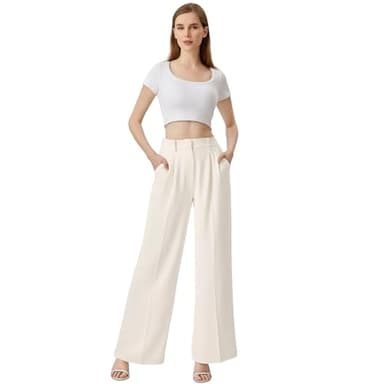 SASSY ZOEY Wide Leg Pants for Women | High Waisted Trousers with Pockets | Comfortable Work Pants for Women | Business Casual Pants for Women | Women's Pants and Sizes Beige-S-Short - Image 2