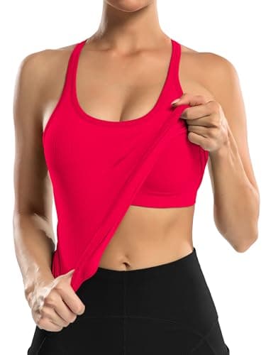 ATTRACO Womens Sports Bra Tank Tops Sleeveless Activewear Padded Camisole Tank Workout Red L - Image 3