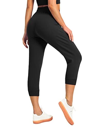 SPECIALMAGIC Women's Sweatpants Cropped Jogger French Terry Running Pants Lounge Loose Fit Drawstring Waist with Side Pockets Black XL - Image 3