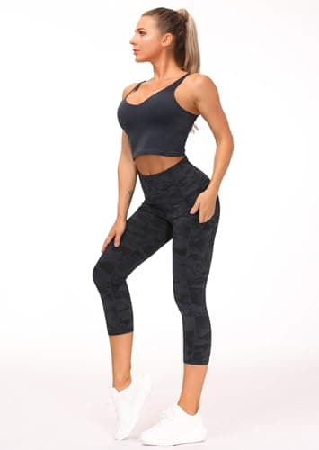 THE GYM PEOPLE Thick High Waist Capris Yoga Pants with Pockets, Tummy Control Workout Running Yoga Leggings for Women - Image 2