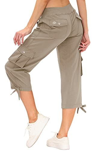 MoFiz Women's Sports Capri Pant Cargo Hiking Pants Lightweight Quick Dry Running Outdoor Capris for Women UPF 50+ Button Pockets Khaki M - Image 1
