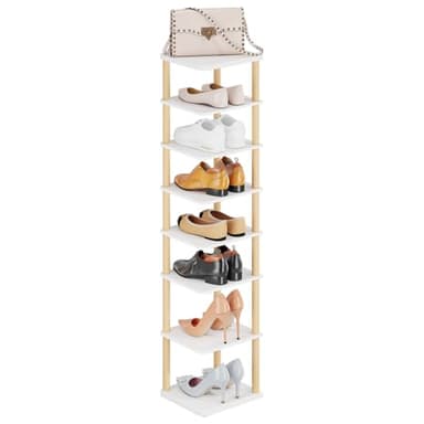 LUCKNOCK Vertical Shoe Rack, 8-Tier Tall Narrow Shoe Organizer for Entryway, Closet, Dorm & Small Spaces, Freestanding White Wooden Shoe Shelf Tower for Boots, Sneakers, Heels. - Image 3