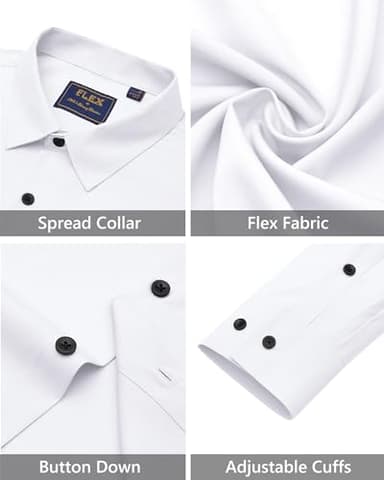 J.VER Men's Dress Shirts Stretch Long Sleeve Formal Shirt Solid Business Casual Button Down Shirts for Wedding Prom White - Image 5