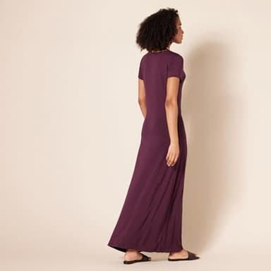 Amazon Essentials Women's Short-Sleeve Maxi Dress, Flowy, Burgundy, X-Large - Image 3