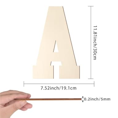 Wooden Letters 12 Inch, Large Wooden Letter A Shape Cutout Big Unfinished Vintage Sports Varsity Style Wood Alphabet Letters for Wall Decor Nursery Name Painting Crafts Party Room Home Decoration - Image 2