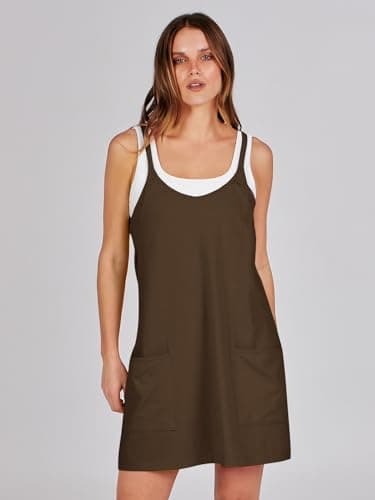 Caracilia Womens Summer Mini Dress 2025 Casual Sleeveless Built in Shapewear Sundress Trendy Short Tennis Athletic Outfits Deep Khaki XX-Large - Image 6