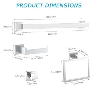 5 Pieces Towel Bar Set Brushed Nickel Bathroom Hardware Accessories Set SUS304 Stainless Steel Towel Holder Set for Bathroom 23.6 Inch Towel Bar,Towel Rack Wall Mounted - Image 6