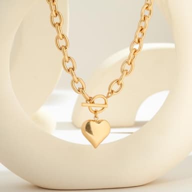 CLASSYZINT Gold Chunky Puffy Heart Pendant Necklaces for Women, Big Heart Chain Link Necklace Toggle Clasp Heart Charm Necklaces - Image 7
