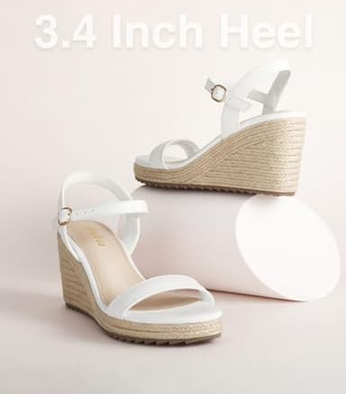 Ankis Platform Wedge Sandals for Women, White Espadrille Womens Wedge Sandals Comfortable Open Toe Ankle Strap High Heel Wedges for Women Dressy Summer -3.4Inch - Image 2