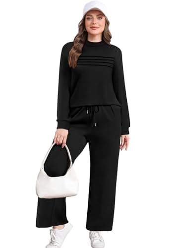 WIHOLL Fall Outfits for Women 2025 Matching Sets Clothing Holiday Two Piece Vacation Teacher Outfits Business Casual Cozy Athletic Athleisure Winter Conjuntos De 2 Piezas Para Mujer Black L - Image 3