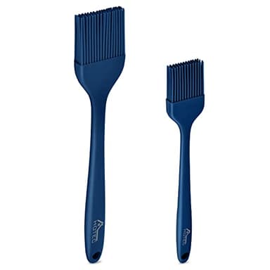 HOTEC 2 pieces Set Basting Brushes Silicone Heat Resistant Pastry Brushes Spread Oil Butter Sauce Marinades for BBQ Grill Barbecue Baking Kitchen Cooking BPA Free Dishwasher Safe (Classic Blue) - Image 1