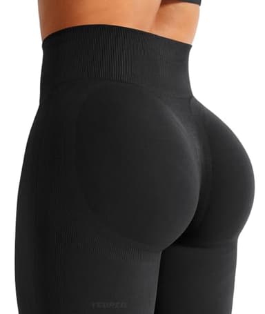YEOREO Mini Flare Leggings Womens Workout Butt Lifting Legging Hidden Scrunch Seamless 30" Impact Lilliean Yoga Pants Black M - Image 4