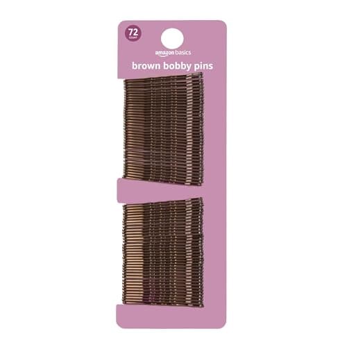 Amazon Basics No Slip Bobby Pins, 72 count, Brunette Brown, High Gloss Bobby Pins for Pain Free, Comfortable, All-Day Styling and UpDos. For All Hair Types - Image 1