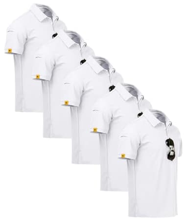 ZITY 5 Pack Mens Polo Shirt Short Sleeve Sports Golf Tennis T-Shirt Moisture-Wicking Summer Shirts White M - Image 1