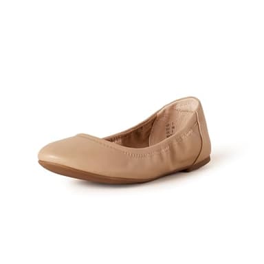 Amazon Essentials Women's Belice Slip On Ballet Flat, Beige, 9.5 Wide - Image 1