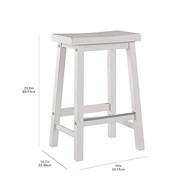Amazon Basics Solid Wood Saddle-Seat Kitchen Counter Barstool with Footrest, Easy Assembly - 24-Inch Height - White - Set of 2 - Image 3