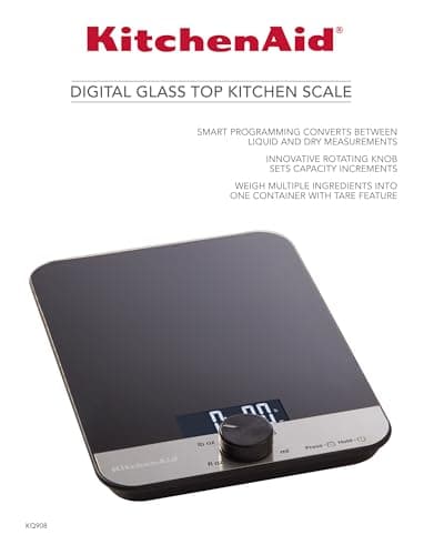 KitchenAid KQ908 Glass Surface 11 Pound Capacity Digital Kitchen and Food Scale, Black - Image 4