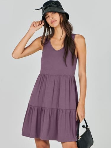 ANRABESS Womens Summer Casual Tank Dress Sleeveless V Neck T Shirt Sundress Flowy Tiered Swing Mini Beach Vacation Dresses Purple XX-Large - Image 3