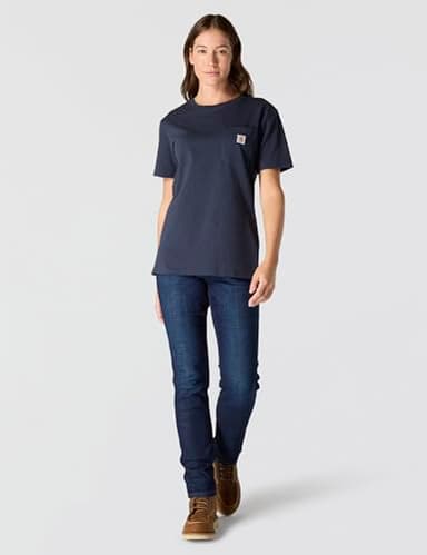 Carhartt womens Loose Fit Heavyweight Short-sleeve Pocket T-shirt Work Utility T Shirt, Navy, Small US - Image 4