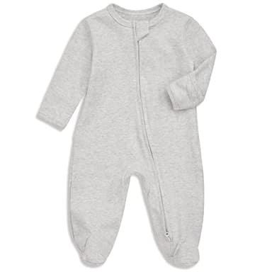 Aablexema Baby Footie Pajamas with Mitten Cuffs, Double Zipper Infant Cotton clothes Sleeper Pjs, Footed Sleep Play (0-3m, Ivory & Grey & Blue) - Image 2