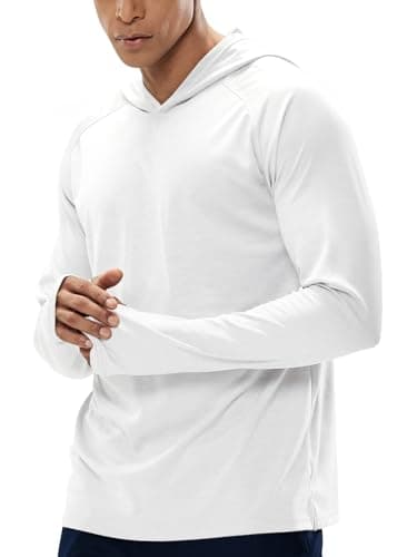 MIER Men's Long Sleeve Hiking Shirts UPF 50+ Sun Protection Fishing Hoodie SPF UV Running Workout Hooded T-Shirt, White, XL - Image 1