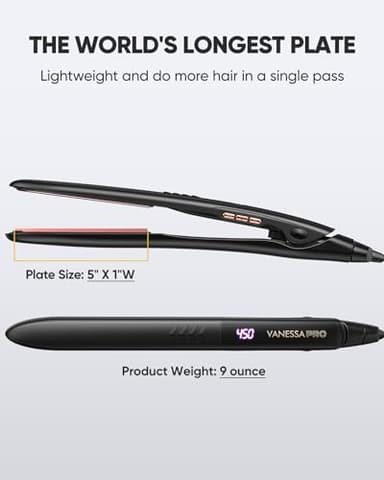 VANESSA PRO Flat Iron Hair Straightener, 100% Pure Titanium Flat Iron for One Pass to Achieve a Sleek Look, Curls Beautifully & Straightens Well - 1 inch - Image 9