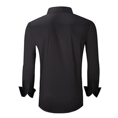 Alex Vando Mens Dress Shirts Regular Fit Long Sleeve Stretch Business Dress Shirts for Men,Solid Black,XL - Image 2