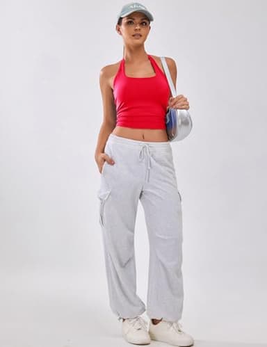 BMJL Womens Halter Built in Bra Workout Sports Tank Tops Summer Trendy Backless Going Out Clothing 2025（M, Red） - Image 6