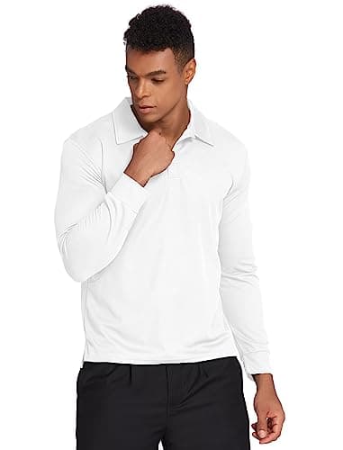Deyeek Men's Long Sleeve Golf Shirts Breathable Casual Collared Polo Lightweight Quick Dry Tactical Outdoor Shirts White - Image 5