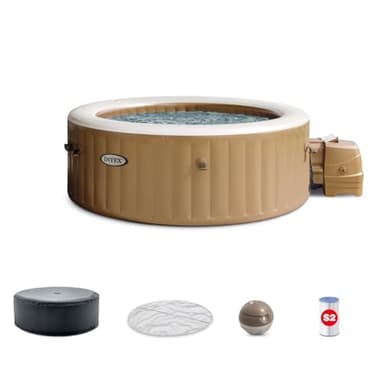 INTEX 28425EH PureSpa Bubble Massage Spa Set Outdoor Inflatable Portable Hot Tub, Includes Energy Efficient Spa Cover, Saltwater System Ready, 4 Person, 77in x 28in - Image 1