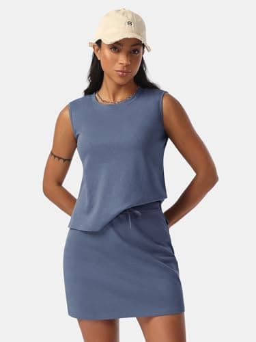 EXLURA Womens Summer 2 Piece Short Skirt Sets Sleeveless Top and Tennis Skorts Dressy Cotton Matching Sweatsuits Outfits 2025 - Image 2