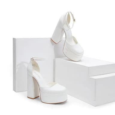 DREAM PAIRS Women’s High Chunky Platform Closed Toe Block Heels Square Toe Ankle Strap Dress Wedding Party Pumps Shoes Aurelia,Size 7.5,White,SDPU2319W - Image 4