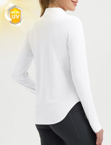 baleaf Women's Sun Shirts UPF50+ Half 1/4 Zip Shirt Rash Guard Long Sleeves SPF Lightweight Clothing UV Protection Hiking Top Ultra White L - Image 2