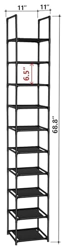 FIDUCIAL HOME 10 Tiers Shoe Rack Space Saving Vertical Single Pairs Sturdy Shoe Shelf Storage Organizer - Image 6